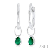 5x3 MM Bezel Set Pear Cut Emerald Precious Fashion Huggie Earrings in 10K White Gold