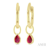 5x3 MM Bezel Set Pear Cut Ruby Precious Fashion Huggie Earrings in 10K Yellow Gold