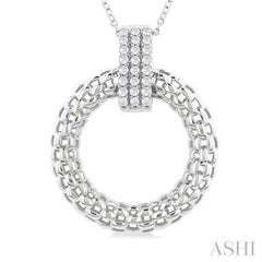 1/4 Ctw Bold Basket Weave Circle Round Cut Diamond Fashion Pendant With Chain in 14K White Gold 1/4 Ctw Bold Basket Weave Circle Round Cut Diamond Fashion Pendant With Chain in 14K White Gold