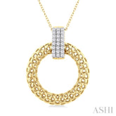 1/4 Ctw Bold Basket Weave Circle Round Cut Diamond Fashion Pendant With Chain in 14K Yellow Gold