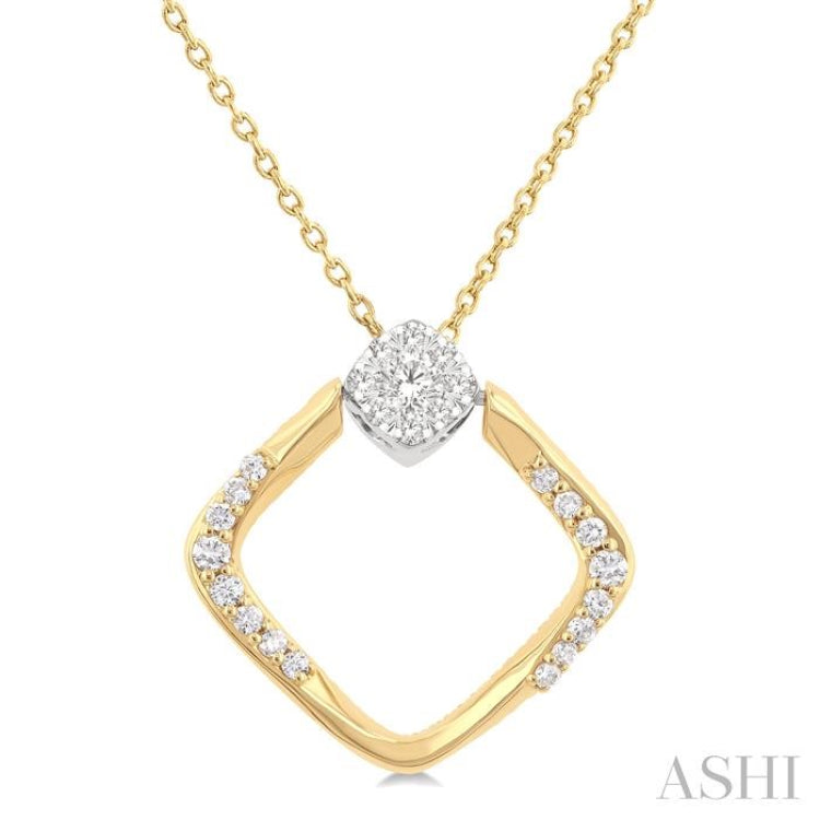 1/5 Ctw Cushion Shape Lovebright Round Cut Diamond Pendant With Chain in 10K Yellow and White Gold 1/5 Ctw Cushion Shape Lovebright Round Cut Diamond Pendant With Chain in 10K Yellow and White Gold
