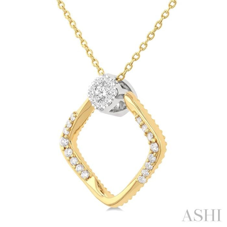 1/5 Ctw Cushion Shape Lovebright Round Cut Diamond Pendant With Chain in 10K Yellow and White Gold 1/5 Ctw Cushion Shape Lovebright Round Cut Diamond Pendant With Chain in 10K Yellow and White Gold