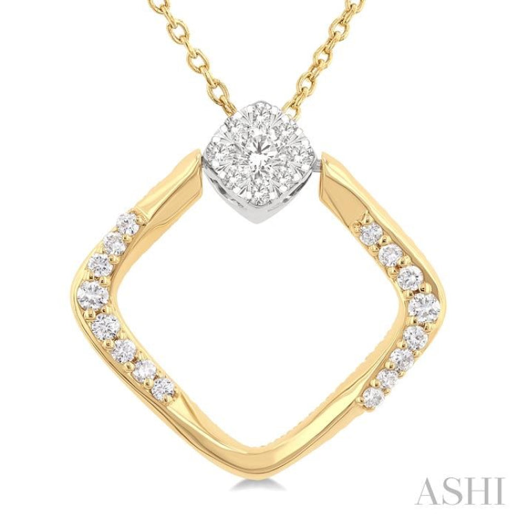 1/5 Ctw Cushion Shape Lovebright Round Cut Diamond Pendant With Chain in 10K Yellow and White Gold 1/5 Ctw Cushion Shape Lovebright Round Cut Diamond Pendant With Chain in 10K Yellow and White Gold