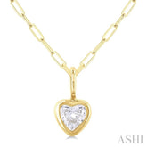 1/5 Ctw Heart Shape Bezel Set Diamond Fashion Pendant With Paperclip Chain in 10K Yellow Gold