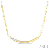 1/10 Ctw Smile Face Bar Round Cut Diamond Paperclip Necklace in 10K Yellow Gold