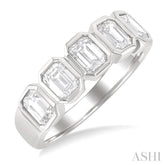 1 1/2 Ctw Bezel Set 5-Stone Emerald Cut Diamond Fashion Band in 14K White Gold