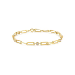 Gold Bezel Station Paper Clip Chain Bracelet Gold Bezel Station Paper Clip Chain Bracelet