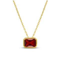 Bezel Baguette CZ/ Garnet January Birthstone/ Gold plated Necklace