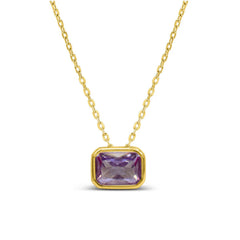 Bezel Baguette/ CZ Alexandrite June Birthstone Necklace/ Gold plated