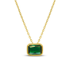 Bezel Baguette CZ Emerald May Birthstone/ Gold plated Necklace