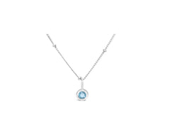 Aquamarine CZ March Birthstone/ Silver Necklace