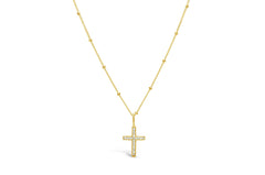 Charm & Chain Necklace - Pave cross/ Gold plated silver