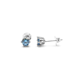 6 Prong CZ - Aquamarine Studs/ Silver