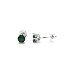 6 Prong CZ - Emerald Stud earring/ Silver