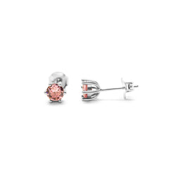 6 Prong CZ Pink Tourmaline Stud earring/ Silver