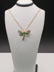 14ky Emerald and Diamond Dragonfly Necklace