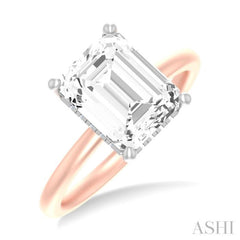1/10 ctw Emerald Shape Round Cut Diamond Semi Mount Engagement Ring in 14K Rose and White Gold