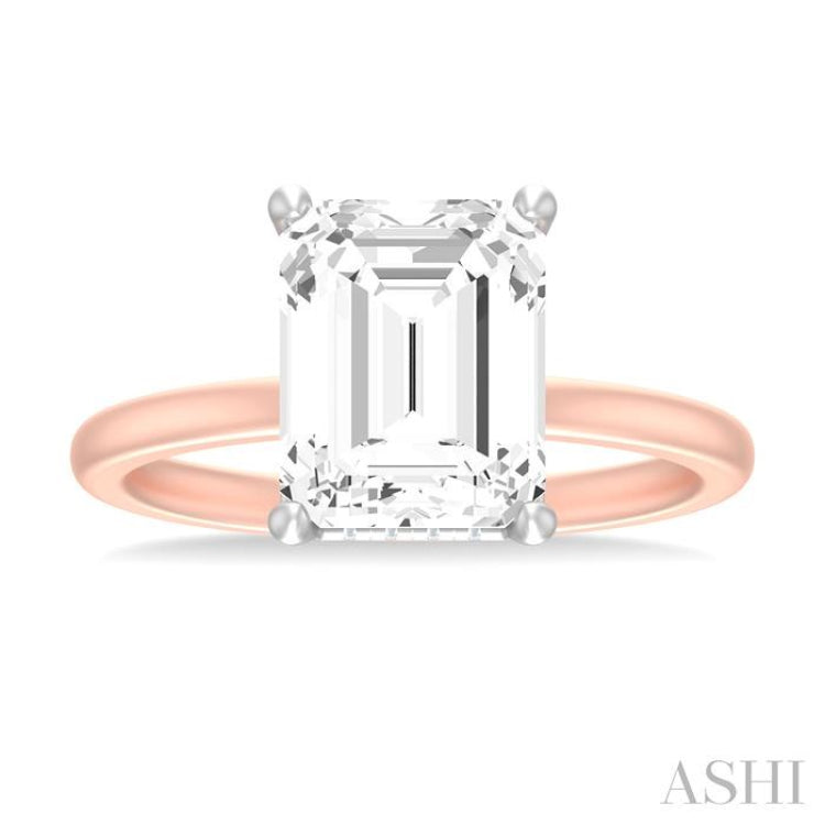 1/10 ctw Emerald Shape Round Cut Diamond Semi Mount Engagement Ring in 14K Rose and White Gold