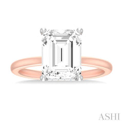 1/10 ctw Emerald Shape Round Cut Diamond Semi Mount Engagement Ring in 14K Rose and White Gold