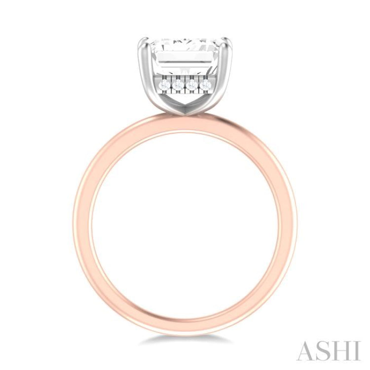 1/10 ctw Emerald Shape Round Cut Diamond Semi Mount Engagement Ring in 14K Rose and White Gold