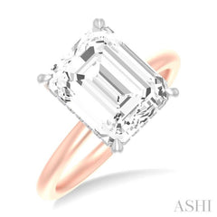 1/10 ctw Emerald Shape Round Cut Diamond Semi Mount Engagement Ring in 14K Rose and White Gold
