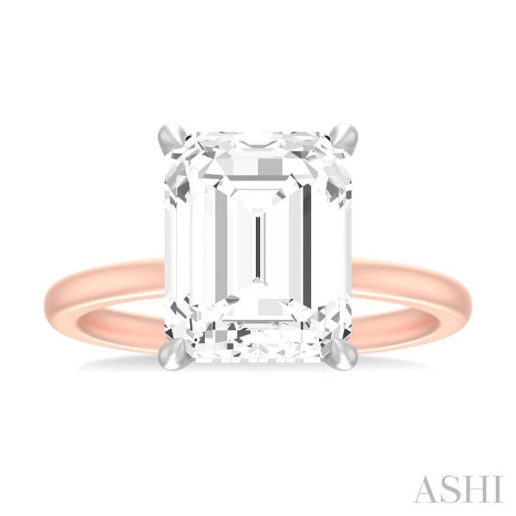 1/10 ctw Emerald Shape Round Cut Diamond Semi Mount Engagement Ring in 14K Rose and White Gold