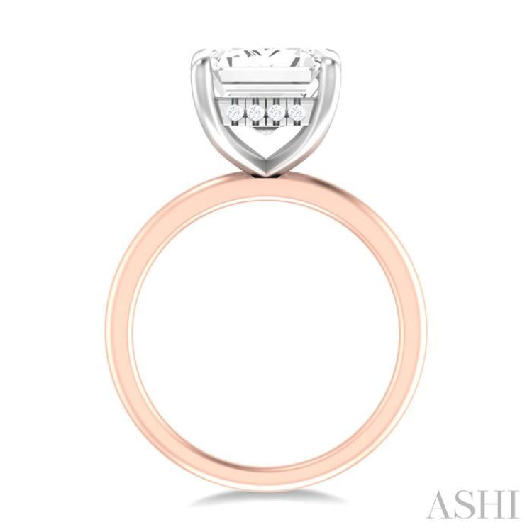 1/10 ctw Emerald Shape Round Cut Diamond Semi Mount Engagement Ring in 14K Rose and White Gold