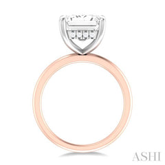 1/10 ctw Emerald Shape Round Cut Diamond Semi Mount Engagement Ring in 14K Rose and White Gold