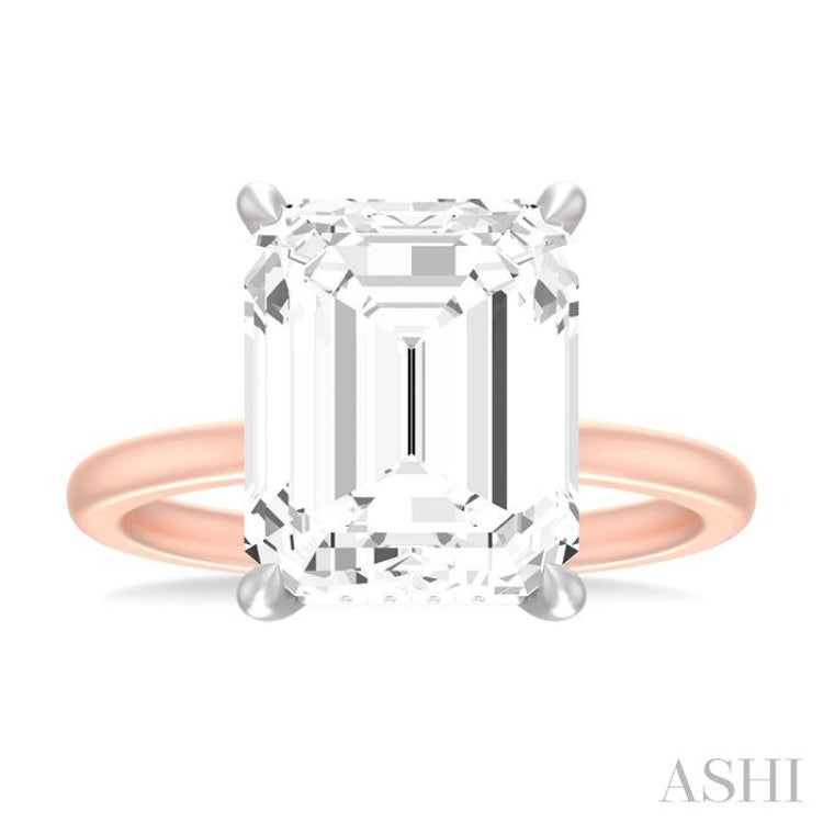 1/8 ctw Emerald Shape Round Cut Diamond Semi Mount Engagement Ring in 14K Rose and White Gold
