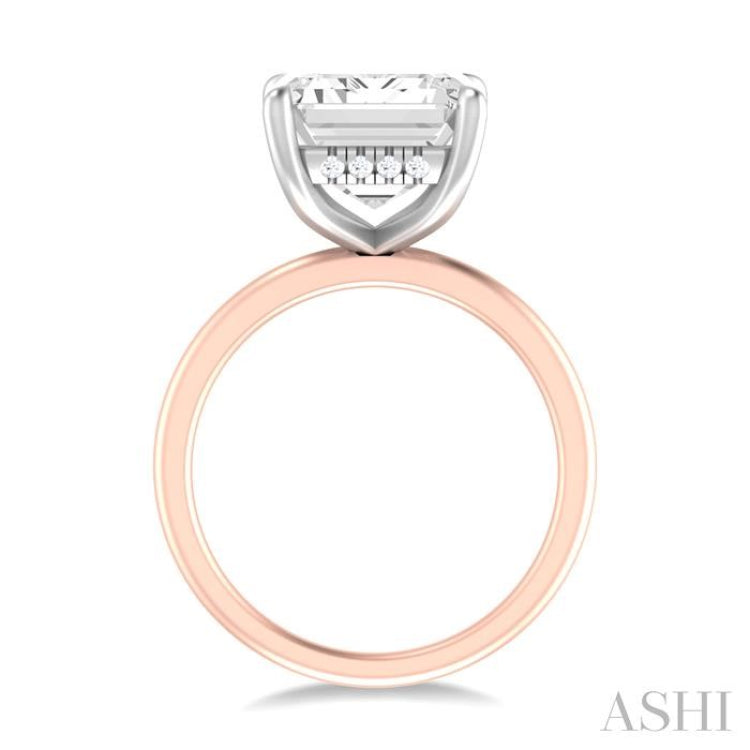 1/8 ctw Emerald Shape Round Cut Diamond Semi Mount Engagement Ring in 14K Rose and White Gold