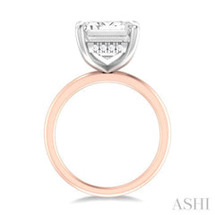 1/8 ctw Emerald Shape Round Cut Diamond Semi Mount Engagement Ring in 14K Rose and White Gold