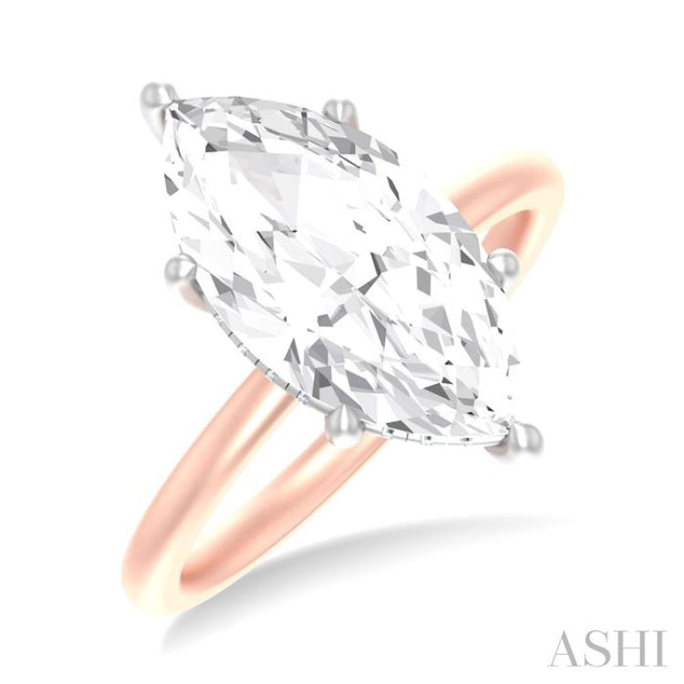 1/10 ctw Marquise Shape Round Cut Diamond Semi Mount Engagement Ring in 14K Rose and White Gold