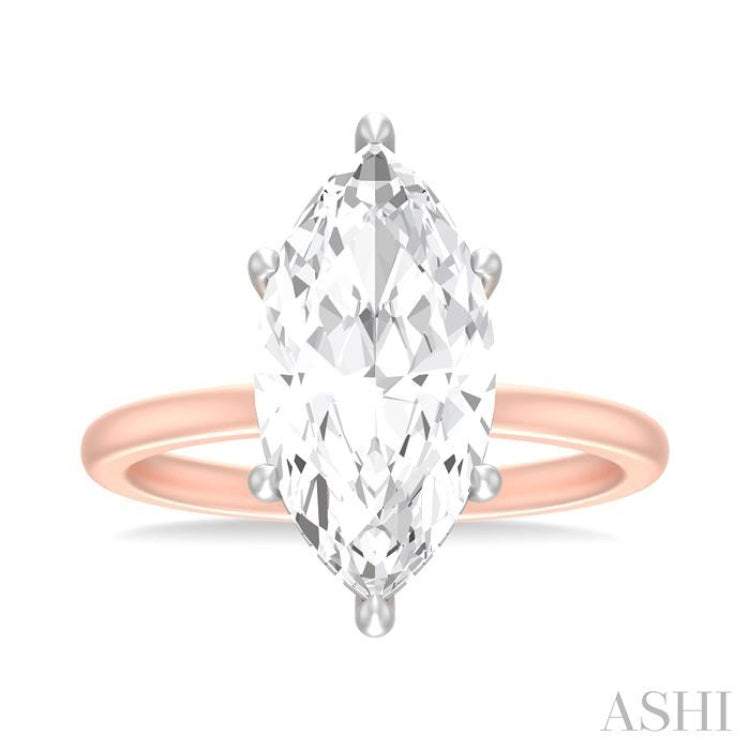 1/10 ctw Marquise Shape Round Cut Diamond Semi Mount Engagement Ring in 14K Rose and White Gold