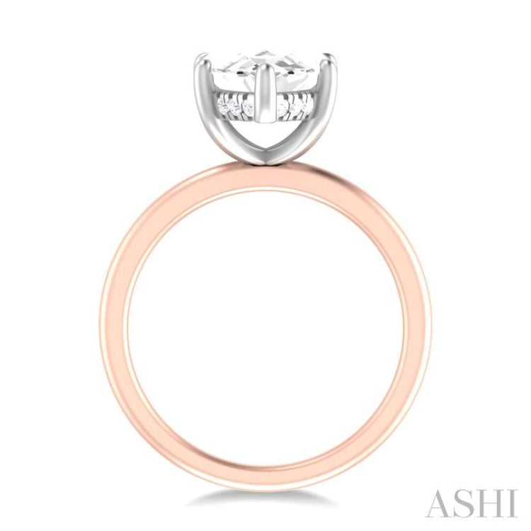 1/10 ctw Marquise Shape Round Cut Diamond Semi Mount Engagement Ring in 14K Rose and White Gold
