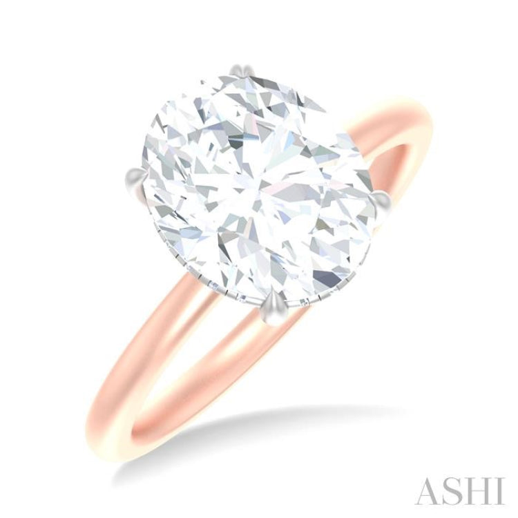 1/8 ctw Oval Shape Round Cut Diamond Semi Mount Engagement Ring in 14K Rose and White Gold