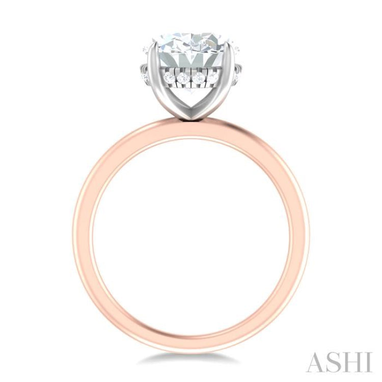 1/8 ctw Oval Shape Round Cut Diamond Semi Mount Engagement Ring in 14K Rose and White Gold