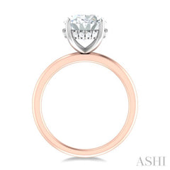 1/8 ctw Oval Shape Round Cut Diamond Semi Mount Engagement Ring in 14K Rose and White Gold