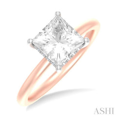 1/10 ctw Emerald Shape Round Cut Diamond Semi Mount Engagement Ring in 14K Rose and White Gold