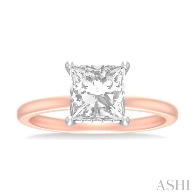 1/10 ctw Emerald Shape Round Cut Diamond Semi Mount Engagement Ring in 14K Rose and White Gold