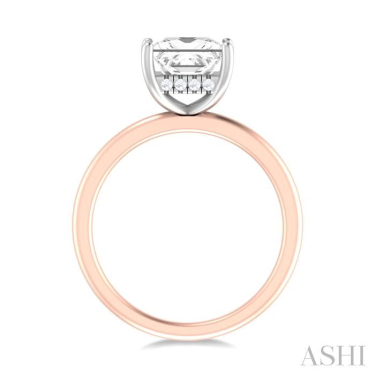 1/10 ctw Emerald Shape Round Cut Diamond Semi Mount Engagement Ring in 14K Rose and White Gold