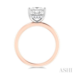 1/10 ctw Emerald Shape Round Cut Diamond Semi Mount Engagement Ring in 14K Rose and White Gold