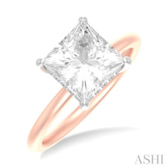 1/10 ctw Emerald Shape Round Cut Diamond Semi Mount Engagement Ring in 14K Rose and White Gold
