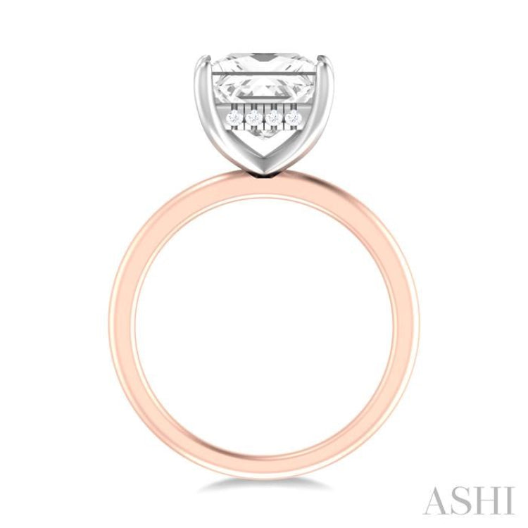 1/10 ctw Emerald Shape Round Cut Diamond Semi Mount Engagement Ring in 14K Rose and White Gold