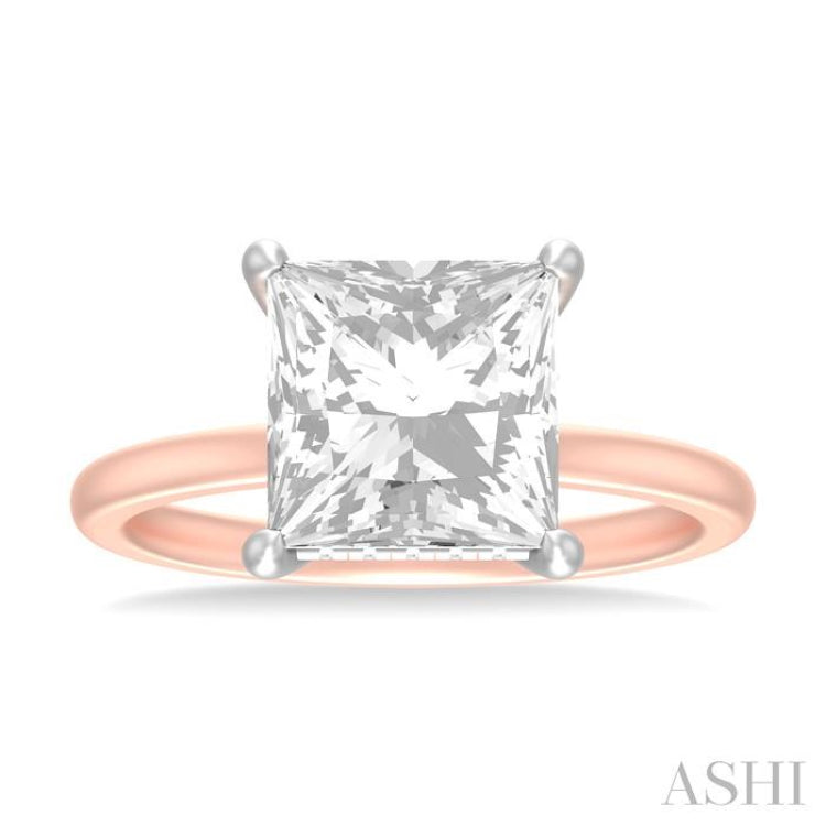 1/10 ctw Emerald Shape Round Cut Diamond Semi Mount Engagement Ring in 14K Rose and White Gold