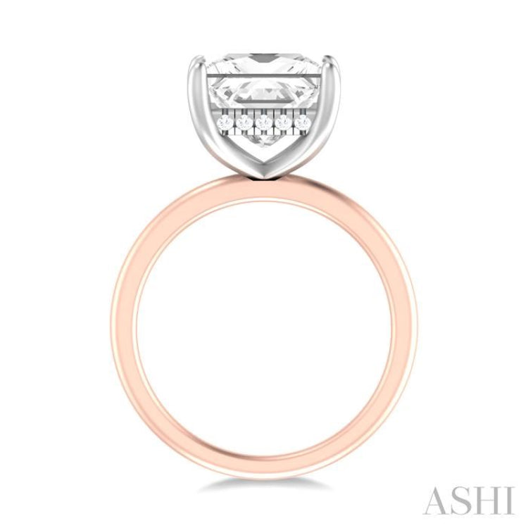 1/10 ctw Emerald Shape Round Cut Diamond Semi Mount Engagement Ring in 14K Rose and White Gold