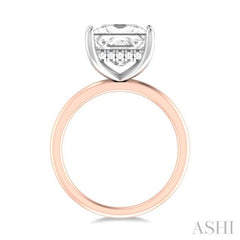 1/10 ctw Emerald Shape Round Cut Diamond Semi Mount Engagement Ring in 14K Rose and White Gold