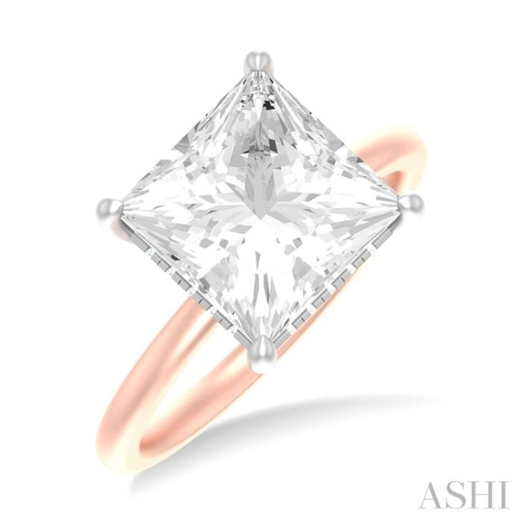 1/8 ctw Emerald Shape Round Cut Diamond Semi Mount Engagement Ring in 14K Rose and White Gold