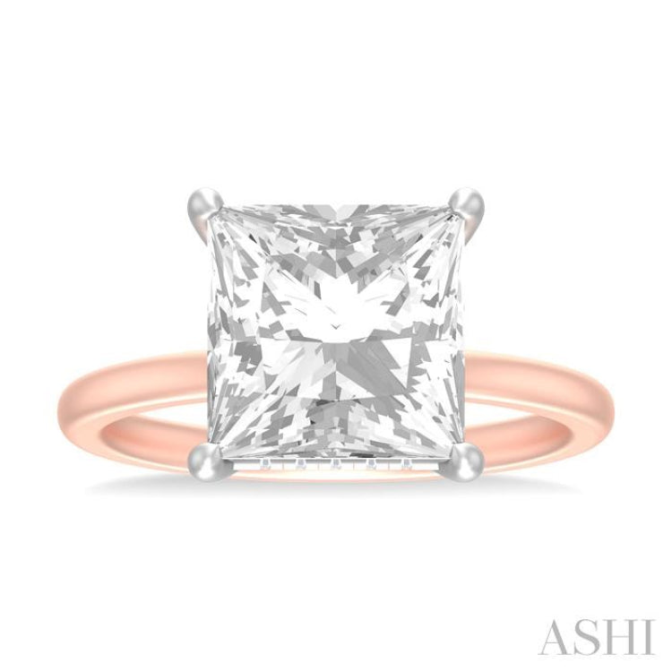 1/8 ctw Emerald Shape Round Cut Diamond Semi Mount Engagement Ring in 14K Rose and White Gold