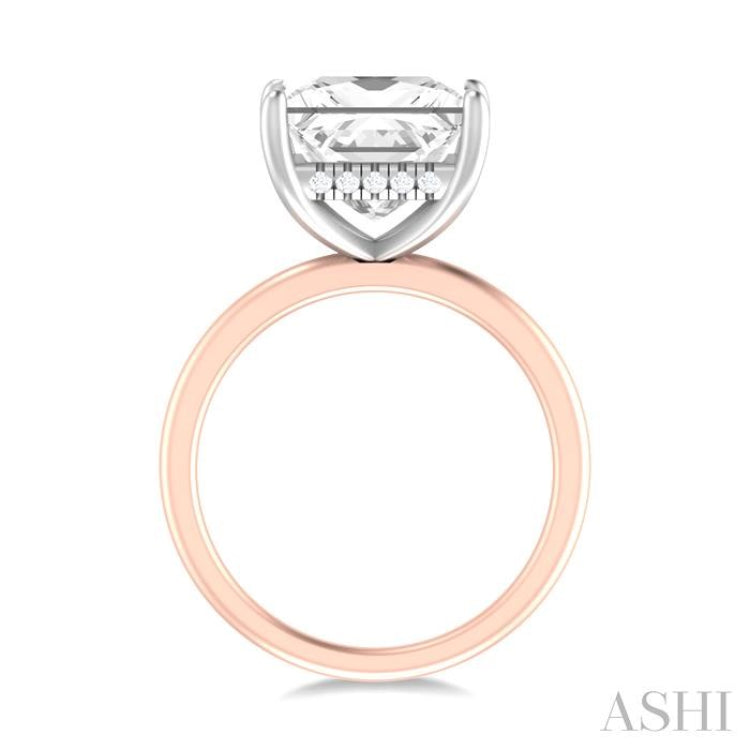 1/8 ctw Emerald Shape Round Cut Diamond Semi Mount Engagement Ring in 14K Rose and White Gold