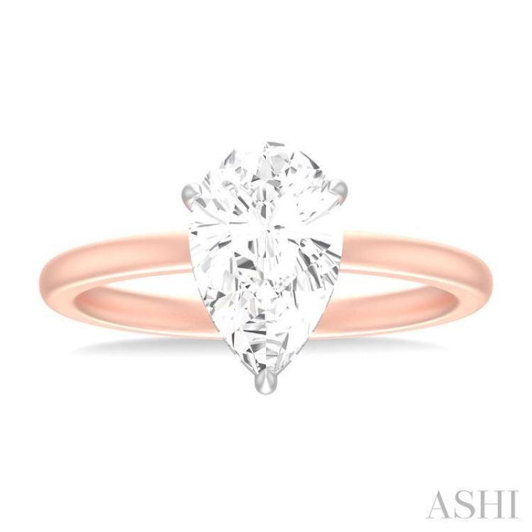 1/10 ctw Pear Shape Round Cut Diamond Semi Mount Engagement Ring in 14K Rose and White Gold